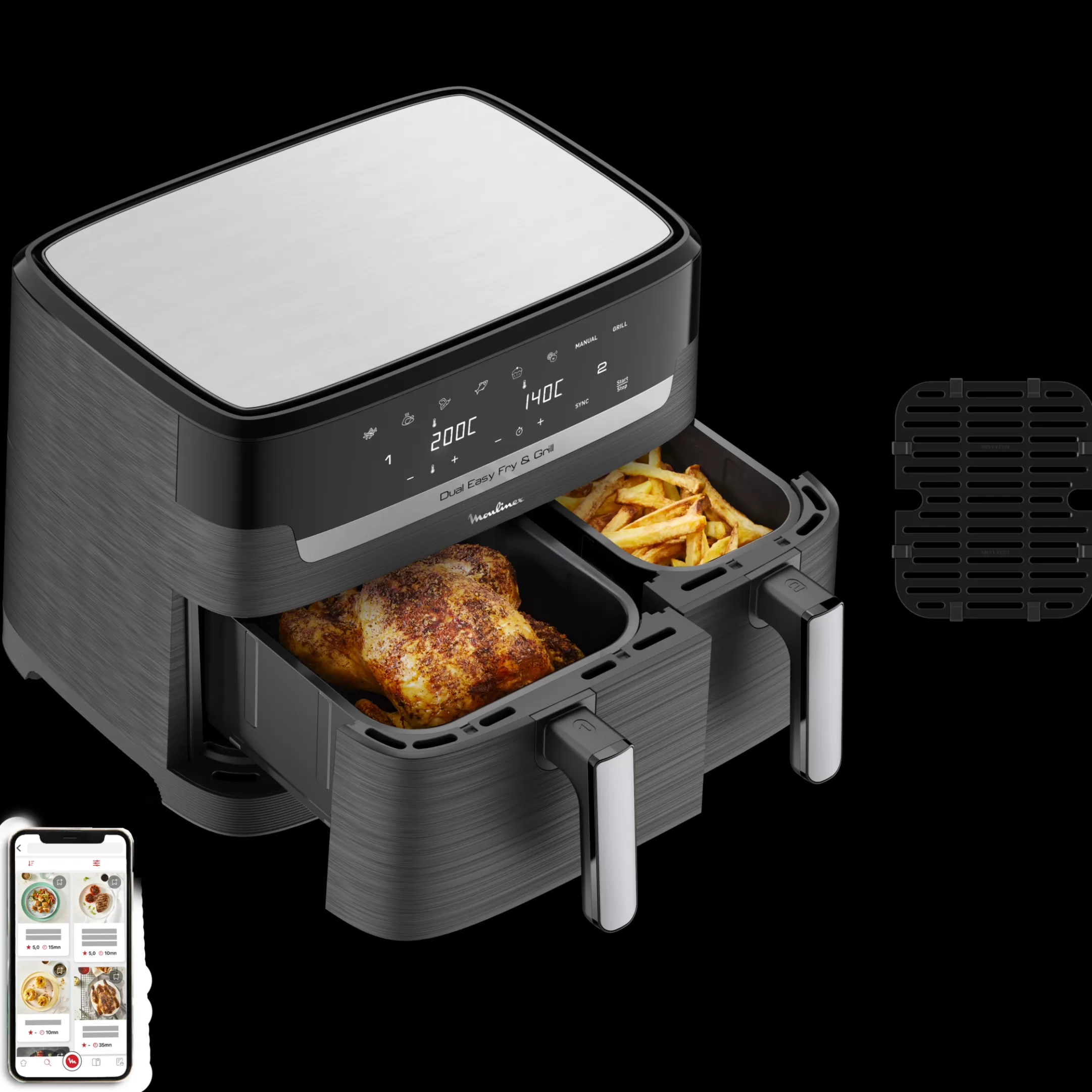 Moulinex Dual Easy Fry & Grill EZ905B20 Air Fryer - 8 Programma's - 5,2L + 3,1L Fashion