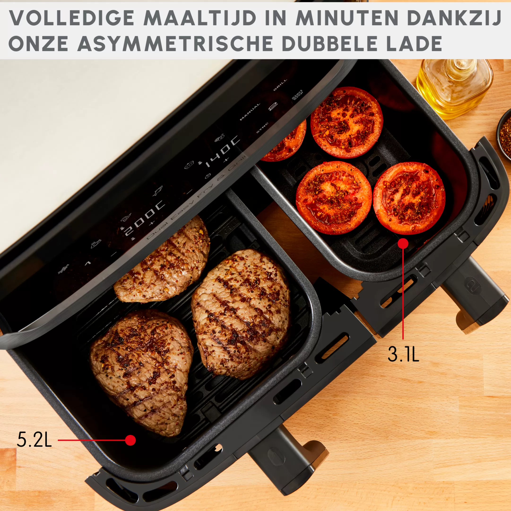Moulinex Dual Easy Fry & Grill EZ905B20 Air Fryer - 8 Programma's - 5,2L + 3,1L Fashion