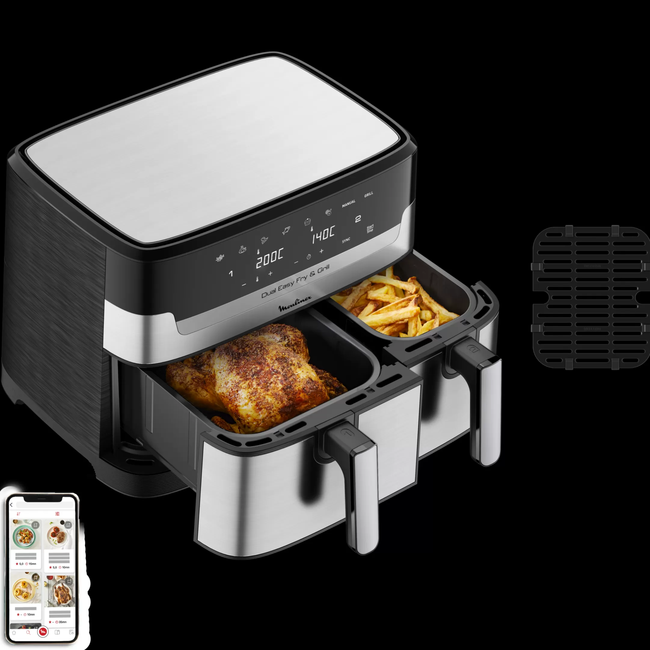 Moulinex Dual Easy Fry & Grill EZ905D20 Air Fryer - 8 Programma's - 5,2L + 3,1L Online
