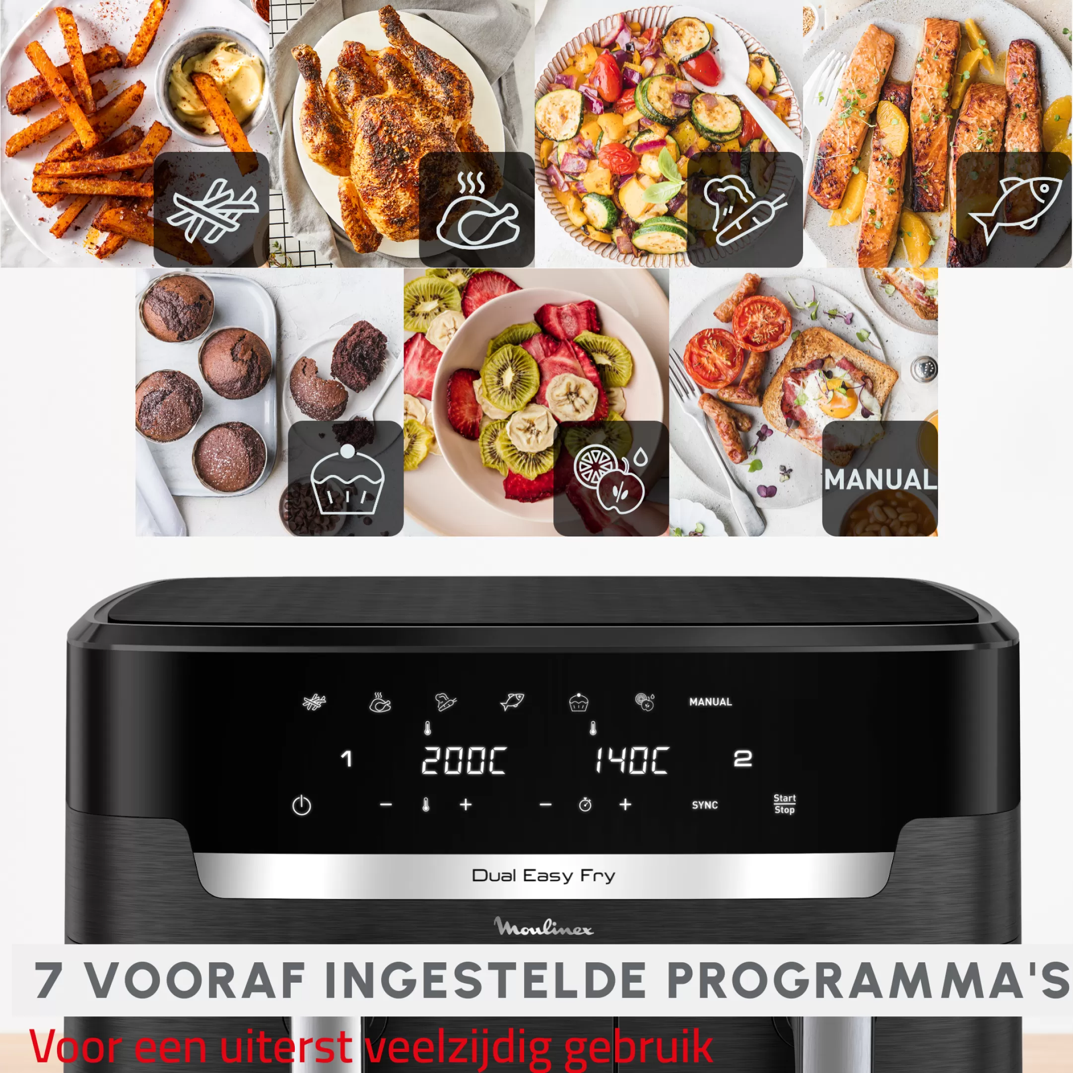 Moulinex Dual Easy Fry & Grill XXL EZ9428F0 Air Fryer - 7 Programma's - 6,5L + 4,5L Cheap